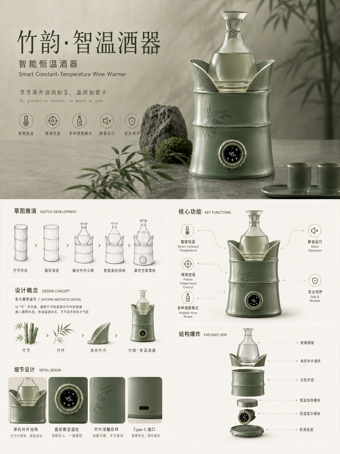 竹韵智能恒温酒器完整产品设计展板